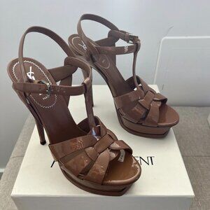 YSL Yves Saint Laurent Tribute platform sandals patent leather